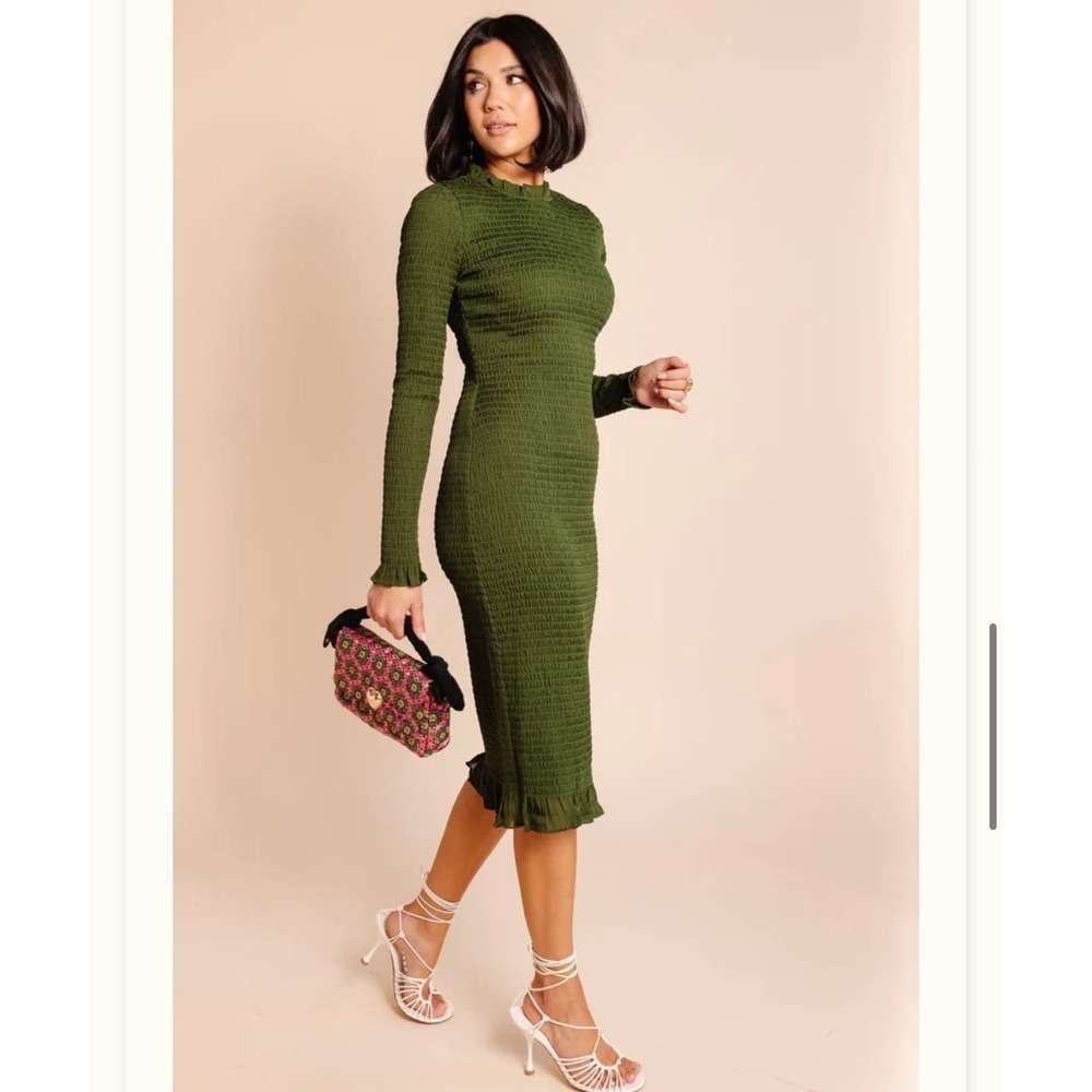 Rachel Parcell Green Long Sleeve Smocked Bodycon Dress women’s large